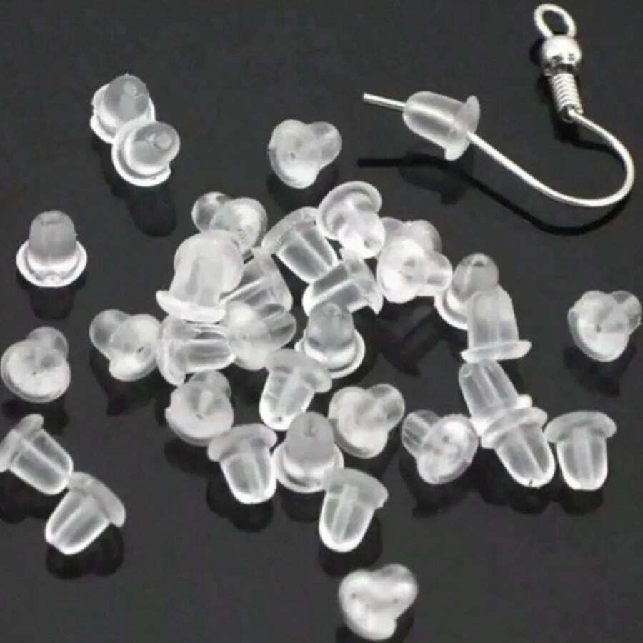 100 Pieces/Set Of Silicone Earplugs DIY Earrings Hooded Earrings Straps 4mm Women's Fashionable Earrings Ear Plugs - Trong sáng - Xem 1