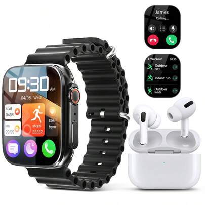 Promoción combo smartwatch compatible con iOS y Android, incluye auriculares y bolsa de regalo al azar, reloj inteligente deportivo multifunción