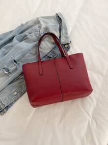 中号手提包和单肩包，女士 PU 皮革钱包，顶部提手（32 * 25 * 14 厘米）（中号） - 酒紅色 - 查看 7