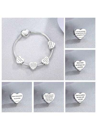 Stainless Steel Heart-Shaped Pendant With Bible Verse, Suitable For Bracelets, Christian Religious Jewelry Gift, Excellent Craftsmanship For Women