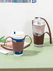 Funda portátil para taza, funda para transportar la taza con la mano, cubierta protectora aislante de material de PU