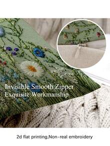 1/2pcs Modern Floral Design Pillow Cover, Light Green/Pink/Purple/Yellow Plant Pattern Cushion Cover, Zippered, Sofa Decor, Gaming/Car Lumbar Pillow, Camping Cushion, Hidden Zipper, Machine Washable, Holiday Gift, No Pillow Insert - Green - View 3