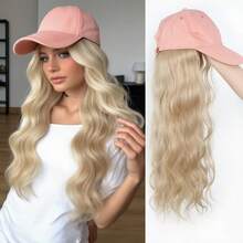 Bright Pink Baseball Cap With Attached Long Curly Wig, Synthetic Fiber Wig, Adjustable Hat For Women - Multicolor - View 10