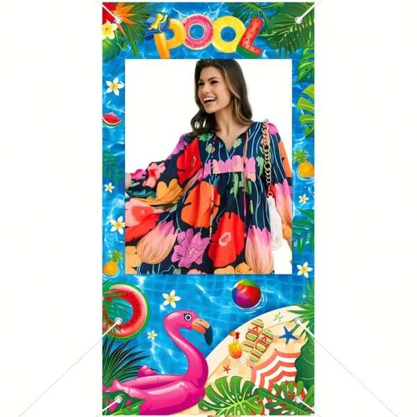 1 stuk 2D Flamingo Hollow Achtergrondbanner, Strand- en Hawaï Reisfotografie Prop