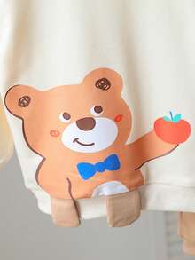 2pcs Set, Casual & Cute, Soft & Comfortable, Cartoon Bear Print, 3D Design, Round Neck Long Sleeve Sweatshirt And Solid Color Elastic Waist Pants, Toddler Boys Outfit, Baby Boys Autumn Clothing, Suitable For Daily Use, Vacation, Party, Outing