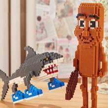 畅销意大利 Brainrot 活动玩偶积木、Tralalero Tralala 玩偶玩具，配有 Tralalero Tralala 积木、Tung Tung Tung Sahur 积木、Brr Brr Patapim、Brainrot Meme Shark 收藏动物玩偶礼物，适合粉丝玩具，适合女孩和成人 - 彩色 - 查看 4