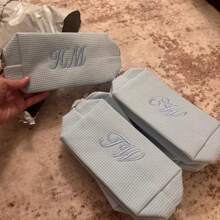 Customized Embroidered Makeup Organizer Pouch, Monogram Waffle Makeup Bag - Monogram Graduation Gift - Bridesmaid Gift, Classic Makeup Bag Perfect For Dorm Life, Customized Embroidered Mesh Makeup Pouch/Toiletry Bag, Essential For Travel & Business, Fashionable Solid Color, Multiple Colors Available, Customized Embroidered Text Or Logo For Corporate Gifts & Team Building