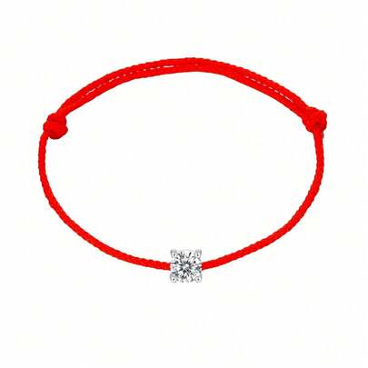 HuooNew 1pc 925 Sterling Silver Bracelet With Zirconia Stones, Woven With Red Cord, Adjustable Length, Suitable For Daily Wear And Birthday Gift