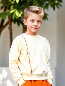 2pcs/Set Boys' Letter Print Crew Neck Sweatshirt And Sweatpants Outfit, Soft Knit Casual Fashion Suit For Older Kids, Spring/Autumn/Winter