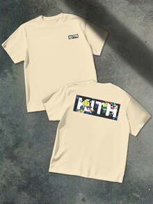 Kith Graphic Tee Casual T Shirt Double Printed 100% Cotton Floral Design Black Background - Màu be - Xem 1