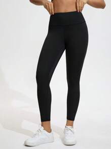 女式高腰收腹瑜伽裤，纯色健身紧身裤，82.5% 涤纶 17.5% 氨纶，全长，四季针织面料，松紧腰带，无腰带，适合跑步、健身和瑜伽