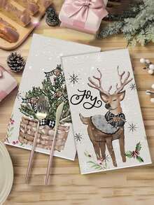 4pcs Christmas Themed Decorative Towels, Vintage Style Snowflake, Reindeer, Christmas Tree Pattern Fabric Decorative Dish Towels, Suitable For Christmas Fireplace, Dining Room, Kitchen, Christmas Decorations