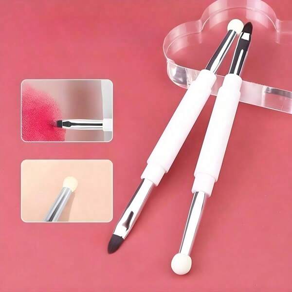 1/2pcs Double Headed Facial Makeup Brush With Cover Multi Functional Round Head Sponge Concealer Brush For Travel Portable Soft Nylon Eye Shadow Brush Beauty Soft Haired Flat Head Tongue Shape Brush