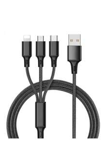 Cable de carga USB trenzado de nailon 3 en 1, conector universal de carga rápida USB a Lightning/Tipo-C/Micro USB, redondo mate 36V macho a macho, salida de 10-20W para iPhone y talla grande. Cable de datos y carga múltiple USB de carga rápida 3 en 1 colorido, cable de carga Tipo C Micro, cable de datos de carga súper rápida, adecuado para iPhone, teléfonos Tipo-C, teléfonos Android.