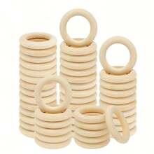 6 件天然木环，素色未加工光滑木环，适用于 DIY 工艺品、珠宝制作、手袋配件、装饰挂饰、手链饰物