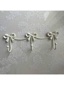 1 件金属壁挂式蝴蝶结钥匙扣 - 法式乡村风格装饰衣帽钩，带 2 个挂钩，可爱的 INS 美学家居装饰，适用于入口、卧室、儿童房、宿舍、壁挂式钥匙收纳盒、宿舍存储解决方案、织物挂钩收纳盒节省空间多用途可调节可堆叠便携式 - 彩色 - 查看 8