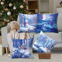 1 Piece Blue Christmas Decoration Square Pillowcase, Blue Style Christmas Elements Such As Santa Claus, Reindeer, Snowman, Etc., Blue Purple Soft Pillowcase For Christmas Parties, Home Decoration Christmas Decorations, Christmas Cushion Covers, Christmas Room Decorations, Christmas Gifts