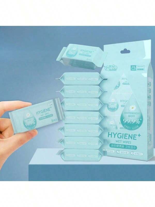 8pcs/Pack Adult Daily Cleansing Wet Wipes, Travel Size. Natural Formula, Unscented.
