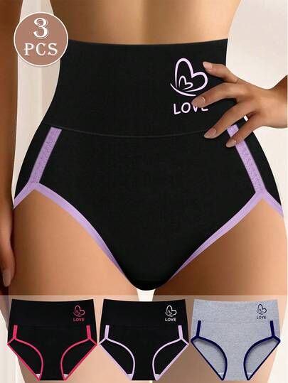 MIOTAN 3 件套女士中腰/高腰内裤，拼色印花设计，优雅，有弹性，收腹，柔软，透气