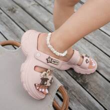 Dép lê đế dày ASOFTER họa tiết hoa và gấu dễ thương dành cho nữ, màu hồng, kiểu quai đôi, phù hợp cho bãi biển, kỳ nghỉ, đi làm và nhiều dịp khác. - Hồng - Xem 4