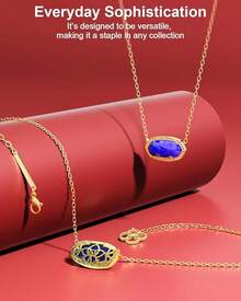 AICase - Collar con colgante de corazón chapado en oro de 18 quilates para mujer, joyería de longitud ajustable, regalo de aniversario de cumpleaños para mujeres, madre, hermana, amigas, ella, esposa - Azul - Ver 2