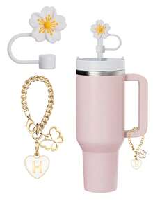 3 件/2 件专为 30/40 盎司杯子设计的配件 - 白色杯字母标记和硅胶马蹄莲吸管盖、硅胶防摔防刮保护套、可重复使用的 10 毫米宽吸管盖、可爱的字母装饰、适用于现代简约玻璃杯 - 白色 - 查看 24