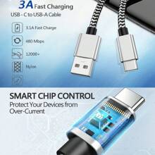 60W USB-A 转 USB-C 快速充电线，尼龙编织 Type-C 数据线，兼容三星 Galaxy S24 S23 S22 S21 S10、Note 10 9 A51 G8 G7、Pixel、OnePlus 及其他 Type-C 智能手机的快速充电功能