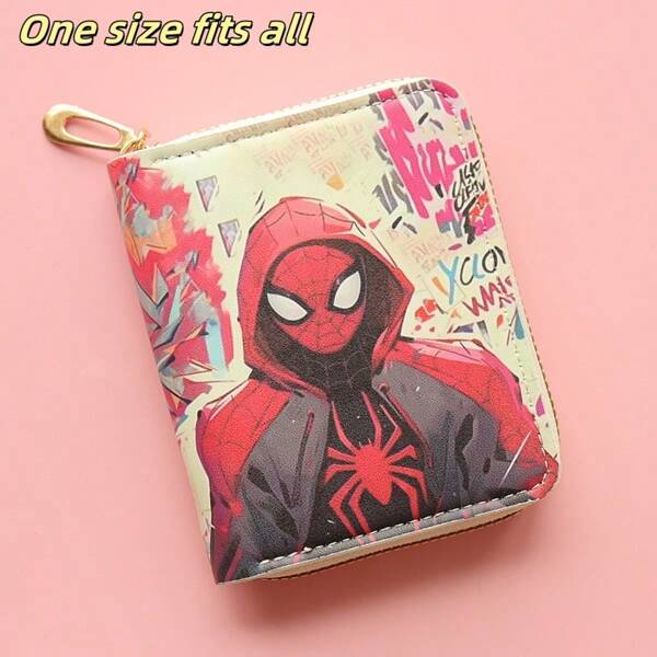 Marvel 1 Pieces Marvel Spider-Man Wallet, Cartoon Wallet Card Holder, Zipper Card Holder, Red & Blue Plaid Design, Vertical Design, Street Style, Men's Fashion Accessories, Perfect Gifts For Mother's Day, Father's Day, Valentine's Day, New Year.