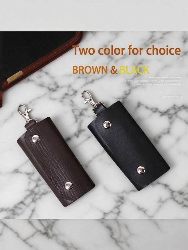 Unisex Men Women Premium Leather Car Key Holder Bag Keychain Case Wallet With 6 Hooks Zipper Closure