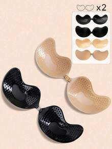 1/2/3/4入 黏貼式無肩帶聚攏胸罩，隱形露背黏貼胸罩，適用於婚紗、晚禮服與低胸穿搭 - 彩色 - 查看 30