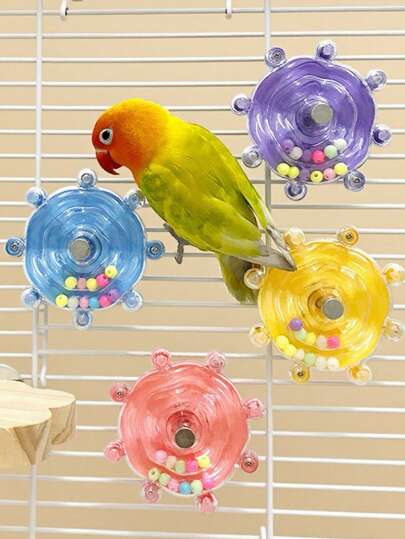 1pc Parrot Spinning Toy Wheel, Interactive Rotating Bell Bird Cage Toy For Cockatiel, Parakeet Beak Exercise, Parrot Puzzle Toy (Random Color Beads Inside)