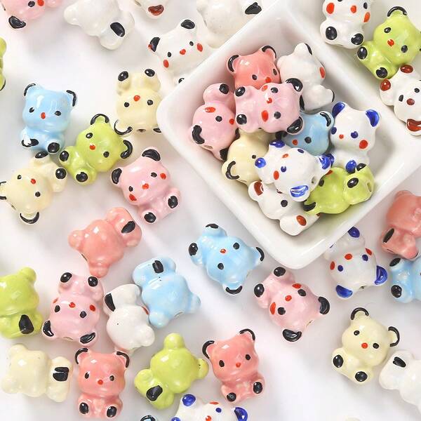1 pièce Nouvelle perle lâche en céramique 3D mignonne d'ours assis, fournitures de perles pour bracelet, collier fait main DIY