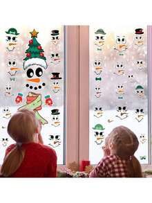 1 pieza Pegatinas de pared de muñeco de nieve de Navidad de dibujos animados con expresión, pegatinas de materiales de PVC removibles y autoadhesivas, fáciles de despegar, adecuadas para decoración de pared, fondo, sala de estar, dormitorio, hogar, decoración navideña, regalos de cumpleaños y graduación, decoración de habitación, decoración de dormitorio, decoración de cocina, decoraciones navideñas para el hogar
