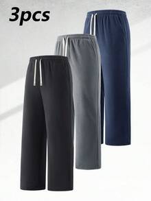 3件套男士休闲百搭运动裤，黑色平前设计，侧袋宽松版型。百搭抗皱易护理长裤 - 黑色 - 查看 10