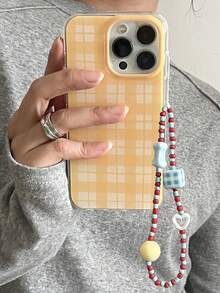 简约时尚黄色格子手机壳，兼容 17 Air、15、16、17 Pro Max、14、13 Pro、12、11 Plus，撞色手链软壳 - 黃格子 - 查看 4