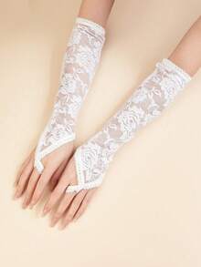 1 Đôi Găng tay hở ngón họa tiết ren thanh lịch dành cho nữ, thích hợp cho các hoạt động ngoài trời, giữ ấm tay thời trang thu đông - Nhiều màu - Xem 4