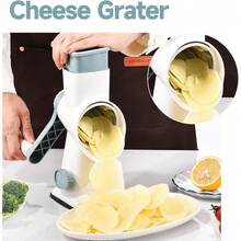 3-In-1 Rotary Food Processor - Manual Cheese Grater & Vegetable Slicer Set With Interchangeable Blades, Professional Grade For Kitchen/Restaurant, Effortless Shredding For Hard Cheese, Nuts, Chocolate Blocks - WhiteBlue - View 7