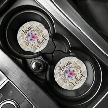 2pcs Car Coasters Print Absorbent Coasters Set, Universal Fit Women Gifts, Car Decor & Car Accessories - Multicolor - View 19