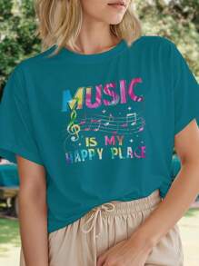 MUSIC IS MY HAPPY PLACE 18 Colors Pure Cotton Womens T Shirt Soft Comfortable Casual Top Perfect Gift  Summer Fashion Bestseller