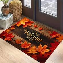 1pc Crystal Velvet Entrance Doormat, Decorative Modern Wood Grain Maple Leaf Non-Slip Outdoor Rug Set