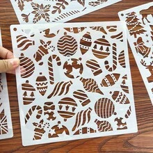 4/6pcs Christmas Snowflake Texture Hollow Painting Template, Christmas Leaves, Bells, Candy Canes, Flowers Stencils For Christmas Decoration On Wood, Glass, Fabric, Paper, Plastic, Reusable And Washable - White - View 7