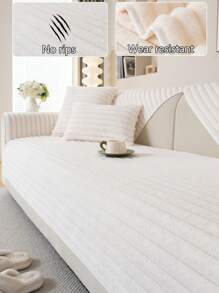 1pc Thick Rabbit Fur Sofa Cushion Cover, Modern Minimalist Anti-Slip Warm Sofa Seat Pad, Dust-Proof Washable Sofa Slipcover, Soft & Fade-Resistant, Pet-Friendly, Fits L-Shaped Sofa And 1/2/3/4 Seater Sofa, Suitable For Bedroom, Office, Living Room