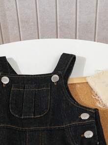 Boys' Casual Black Denim Bib Overalls, Girls' Spring/Autumn Tops & Bib Pants Outfit - Black and White - View 3