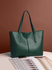 中号手提包和单肩包，女士 PU 皮革钱包，顶部提手（32 * 25 * 14 厘米）（中号） - 綠色 - 查看 1