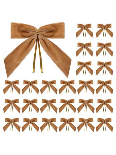 12Pcs Khaki Small Velvet Christmas Bows For Christmas Tree, Wreath, Gift Wrapping, Crafts, Wedding, Party, Twist Tie Bows For Treat Bag Bakery Candy Bags, Ribbon Bows Christmas Tree Decorations, Christmas Wreath Bow Topper For Xmas Gift Packaging Home Wreath Fence Fireplace Wedding Party Decor,Home Decor 1" W,3.5 X 3.5 Inch