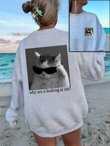 1pc Girls Casual Printed Pullover Crew Neck Sweatshirt, Autumn/Winter Student Young Clothing Long Sleeve Top - The Ultimate Crew Neck Sweatshirt Series Suitable For Every Young Trendsetter