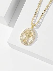 1 件时尚简约奢华铜镶嵌锆石 3D 耶稣基督吊坠项链，适合作为开学礼物、情侣礼物、朋友礼物、日常和节日礼物、祈祷礼物 - 金黃色 - 查看 3