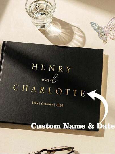 A Personalized Black Horizontal Wedding Guestbook, A Custom Wedding Commemorative Album, A Couple's Signature Book, Multifunctional, Highly Decorative, Reusable, Exquisite And Stylish, High Quality, Rich Colors, Modern And Minimalist, Customizable, Personalized, Unique, The Ideal Gift For Him/Her, The Ideal Gift For Her, Boyfriend, Father, Girlfriend, Mother, Family, Friends, Tea Room, Home, Garden, Office, Anniversary, Valentine's Day, Mother's Day, Birthday, Father's Day, Graduation Ceremony, Wedding, Housewarming, Home Life, Decorate Your Home, Souvenir, Reusable, Cute, High Quality.