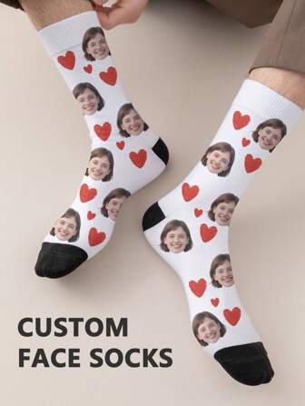1 par de calcetines de tubo medio personalizados para mujer, con cualquier cara impresa, calcetines personalizados con fotos, pares de calcetines con imágenes personalizadas interesantes y de longitud media a larga, adecuados para el Día de San Valentín, cumpleaños, regalos y otras ocasiones, calcetines de otoño personalizados
