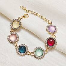 New Colorful Cat Eye Round Pendant Bracelet, Fashionable & Elegant Jewelry Gift